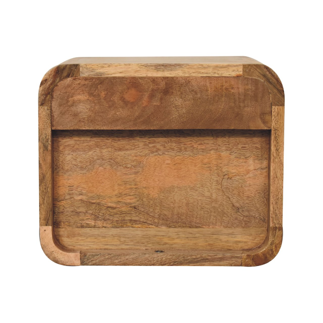 Artisan Mini Solid Wood Floating Bedside Table with Drawer & Open Shelf – Wall-Mounted, Oak-Look Finish