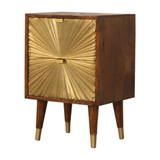 Artisan Furniture Solid Wood Manila Gold Chestnut Bedside Table, 2 Drawers & Brass Cap Feet – Brown