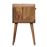 Artisan Solid Wood Mini Curve Low Bedside Table with 1 Drawer – Compact Curved Nightstand, Beige