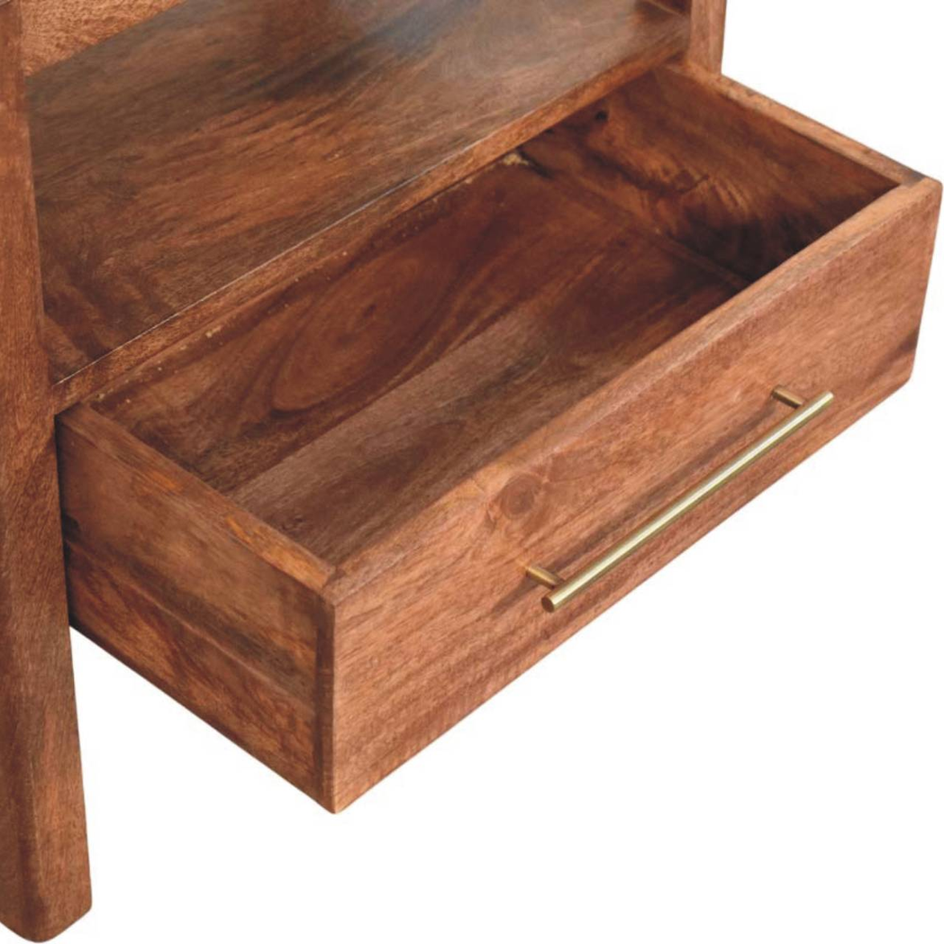 Artisan Furniture Solid Wood Caldera Bedside Stand, 1 Drawer, Open Shelf and Rattan Top – Brown