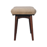 Artisan Furniture Solid Wood Boucle Curved Bench – Upholstered Hallway & Bedroom Seat, Honey Caramel Legs, Cream