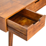 Artisan Furniture Solid Wood Foldable Mirror Dressing Table with 2 Drawers – Nordic Style, Chestnut Brown