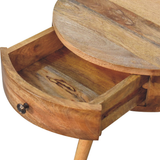 Artisan Furniture Mini Circular Bedside Table with Drawer – Solid Mango Wood, Oak-ish Finish, Brown