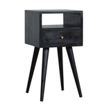 Artisan Furniture Solid Wood Mini Bedside Table with Pull-Out Drawer and Shelf – Nordic Style, Ash Black