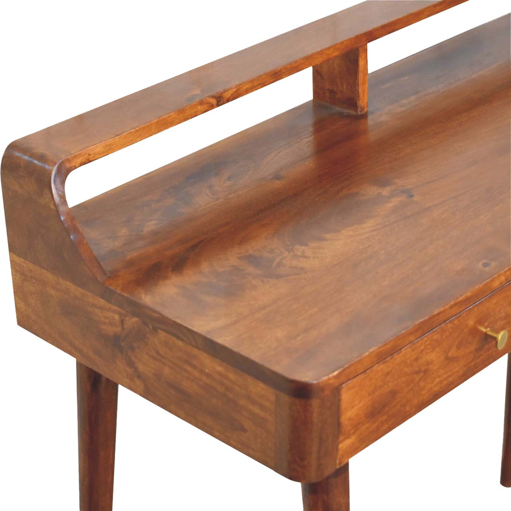 Artisan Furniture Solid Wood Elevated Console Table with 2 Drawers – Chestnut Finish Hallway Table, Dark Brown