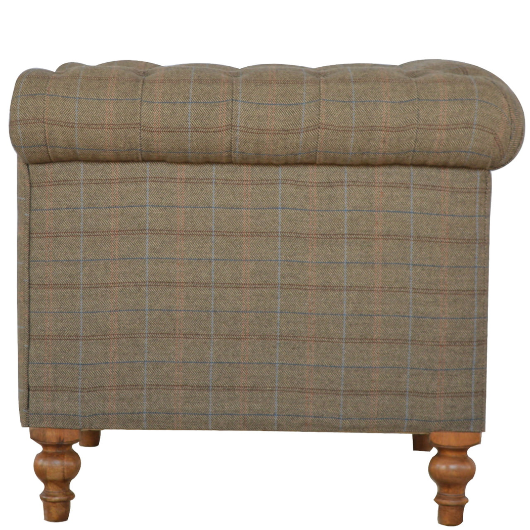 Artisan Furniture Chesterfield 2 Seater Sofa in Multi Tweed with Button Tufting – Solid Mango Wood Frame, Grey