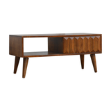 Artisan Furniture Solid Wood Chestnut Prism Sliding Media Unit, Open Slot & Sliding Door – Dark Brown