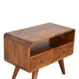 Artisan Mini Curved Solid Wood Media Unit with 2 Drawers – Compact TV Storage for Small Spaces, Chestnut