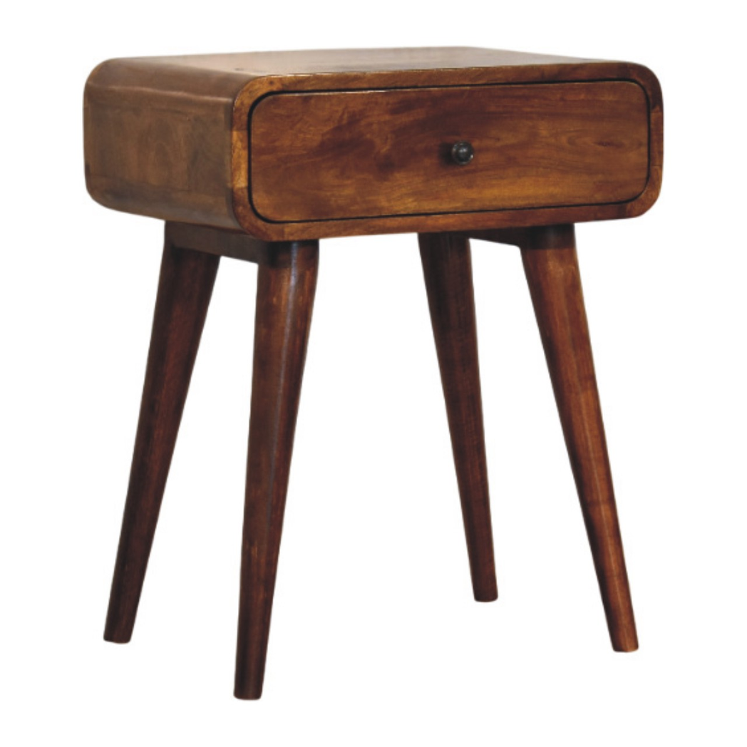 Artisan Furniture Solid Wood Avora Nightstand with 1 Drawer – Mid-Century Bedside Table, Chestnut Brown