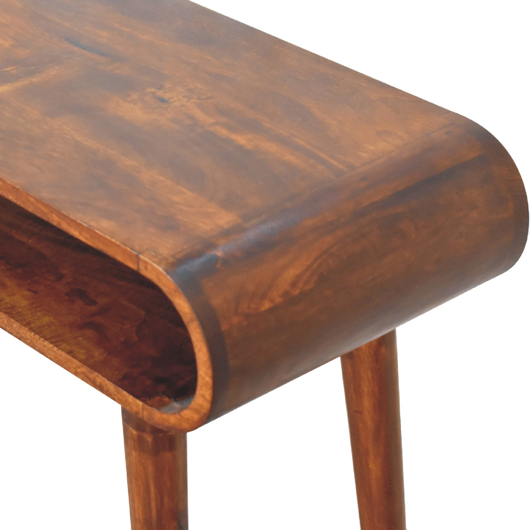 Artisan Furniture Solid Wood Amaya Nordic Open Console Table with 1 Shelf – Round Edges, Dark Brown