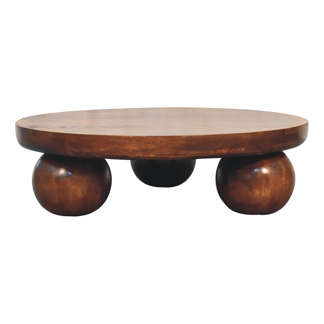 Artisan Furniture Central Ball Table in 100% Solid Mango Wood with Ball Feet – Living Room, Chestnut Brown