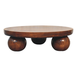 Artisan Furniture Central Ball Table in 100% Solid Mango Wood with Ball Feet – Living Room, Chestnut Brown