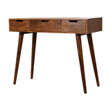 Artisan Furniture Solid Wood Foldable Mirror Dressing Table with 2 Drawers – Nordic Style, Chestnut Brown
