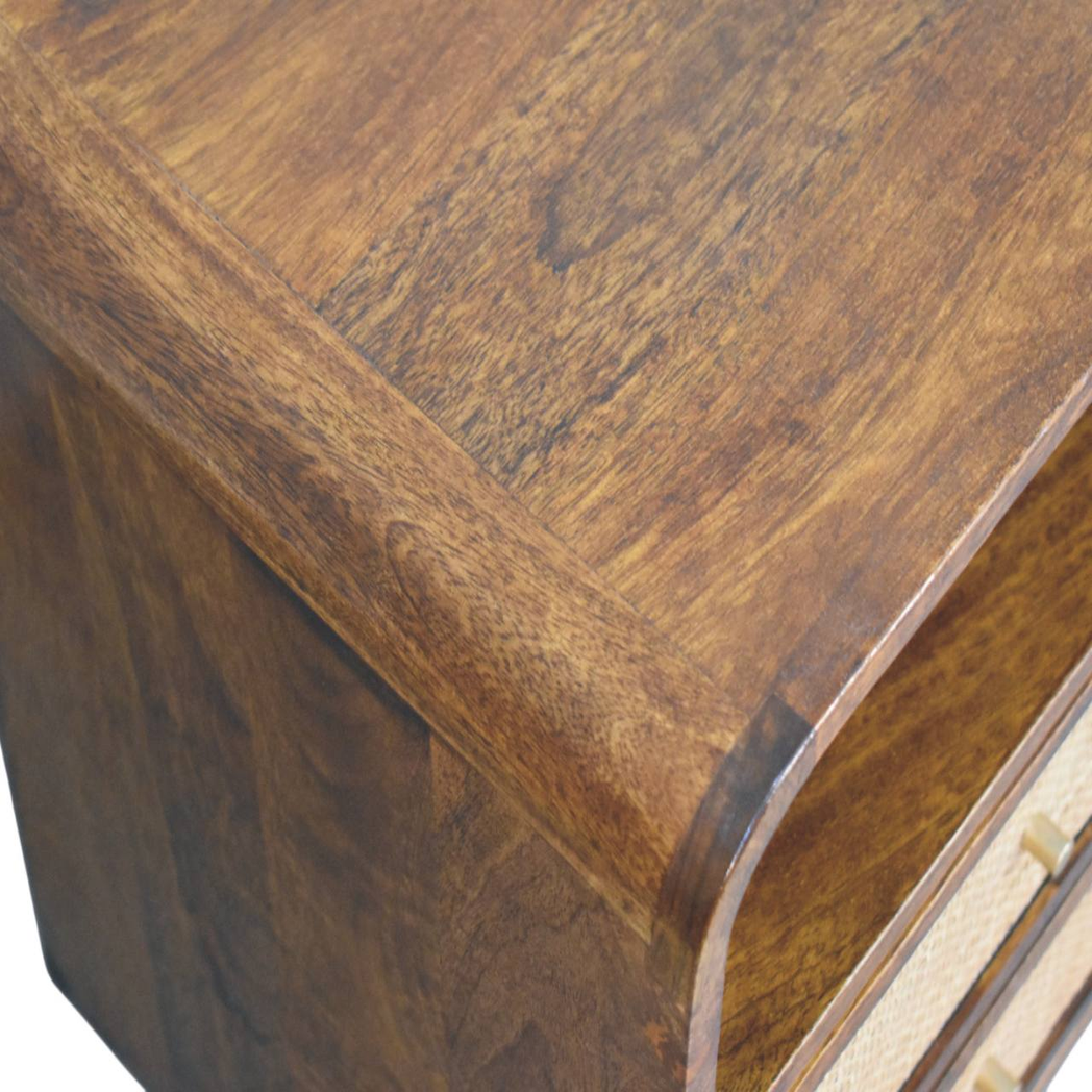 Artisan Furniture Solid Wood Larissa 2 Drawer Nightstand with Open Shelf – Rattan Bedside Table, Dark Brown