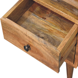 Artisan Mini Classic Solid Wood Bedside Table with 2 Drawers & Open Slot – Compact Bedroom Storage, Brown