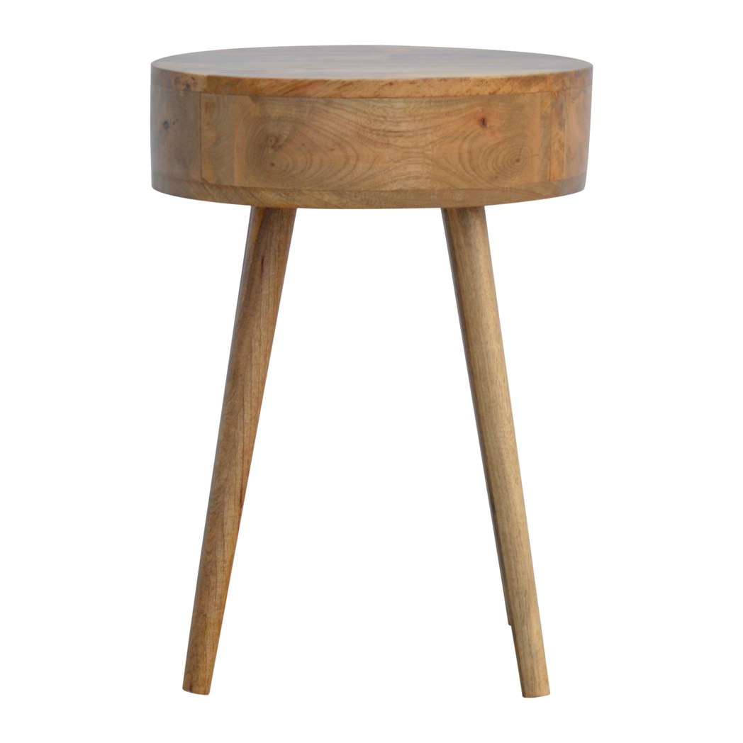 Artisan Furniture Solid Wood Nordic Circular Bedside Table with 1 Drawer – Oak-Ish Finish, Beige