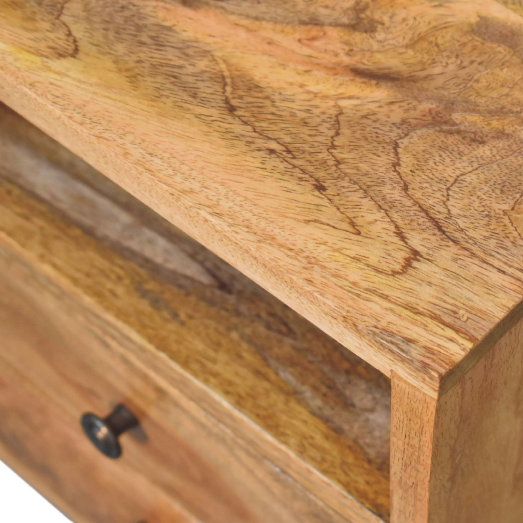 Artisan Mini Classic Solid Wood Bedside Table with 2 Drawers & Open Slot – Compact Bedroom Storage, Brown