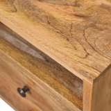 Artisan Mini Classic Solid Wood Bedside Table with 2 Drawers & Open Slot – Compact Bedroom Storage, Brown