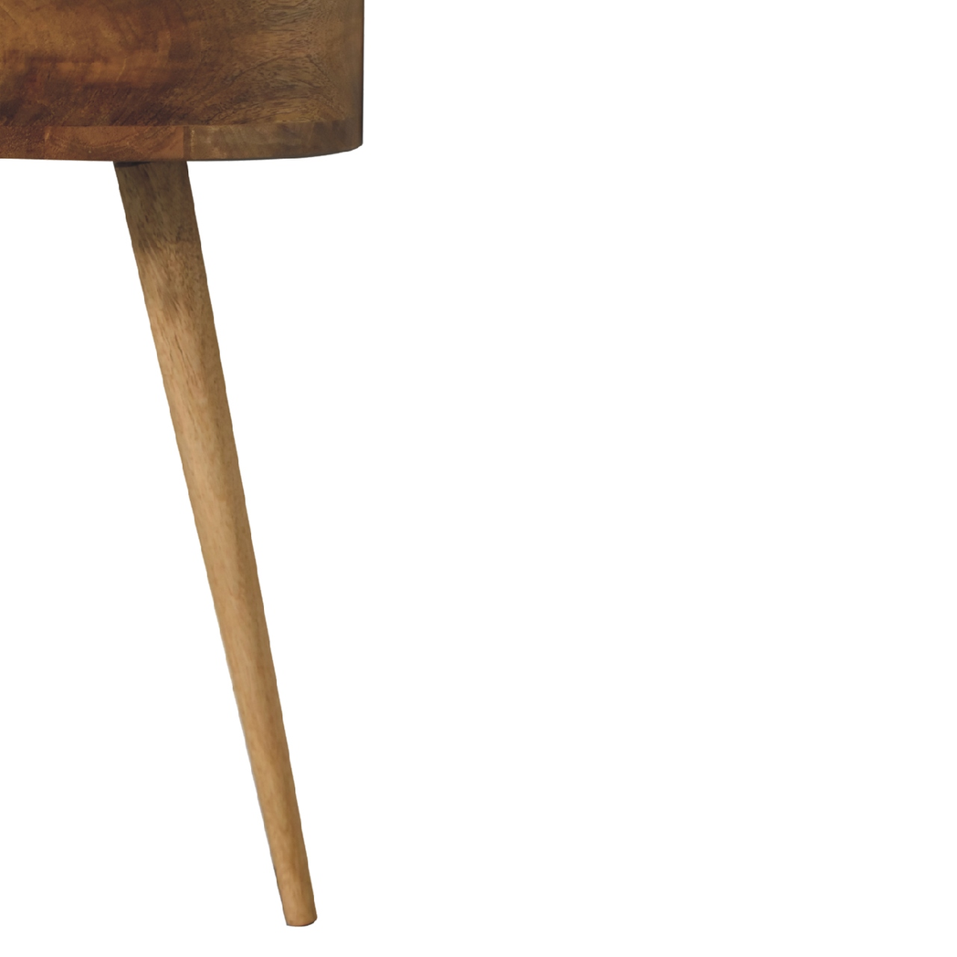 Artisan Furniture Mini Circular Bedside Table with Drawer – Solid Mango Wood, Oak-ish Finish, Brown