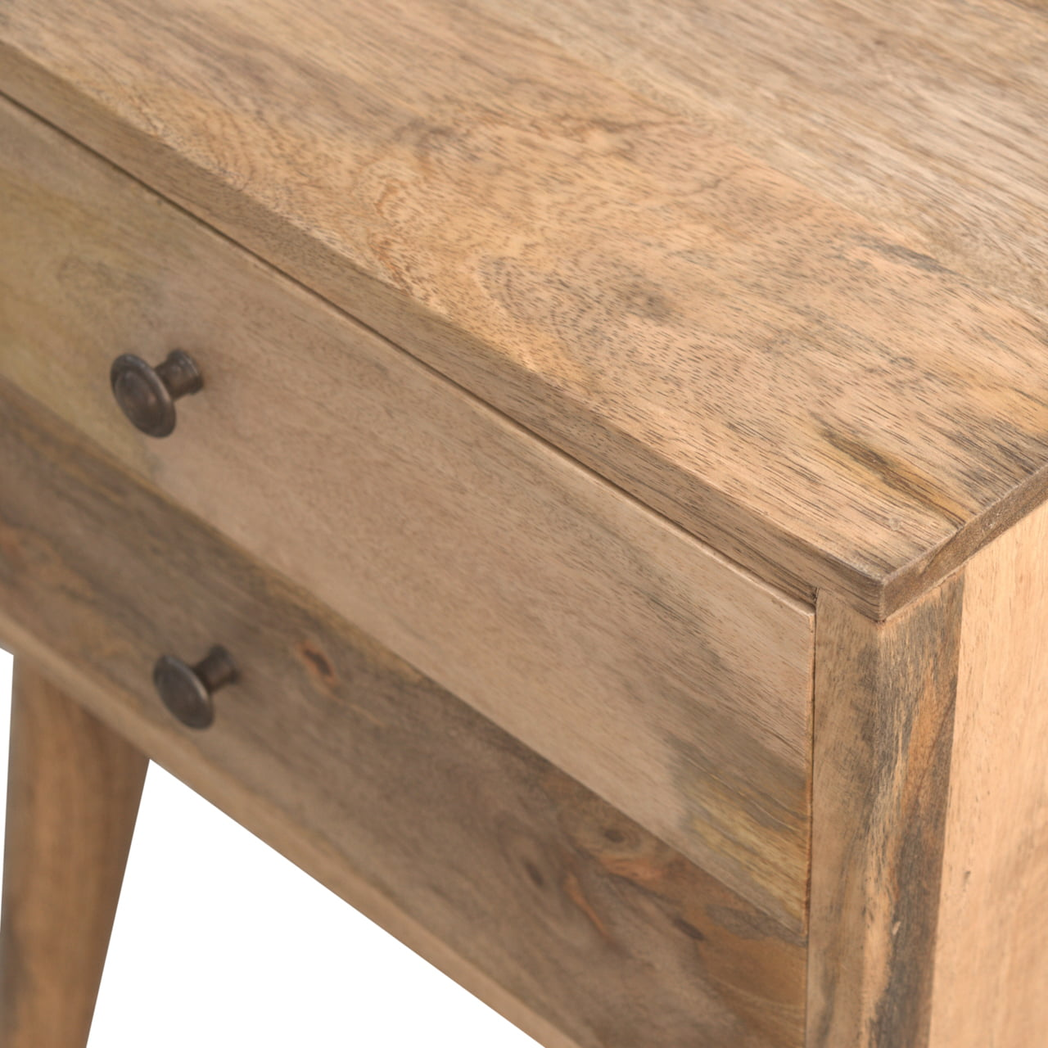 Artisan Furniture Modern Bedside Table with 2 Drawers and Nordic Wood Legs – Solid Mango Wood, Beige