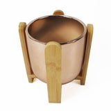 16cm Gold Ceramic Planter with Bamboo Stand – Indoor Plant Pot, Gold & Brown