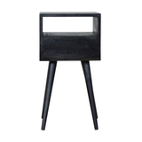 Artisan Furniture Solid Wood Mini Bedside Table with Pull-Out Drawer and Shelf – Nordic Style, Ash Black