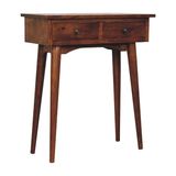 Artisan Mini Solid Wood Hallway Console Table with 2 Drawers – Narrow Entryway Storage, Dark Chestnut
