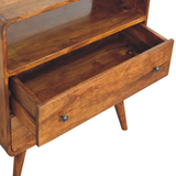 Artisan Furniture Solid Wood Curved Nordic Charm Chest with 2 Drawers and Shelf – Mid-Century, Dark Brown