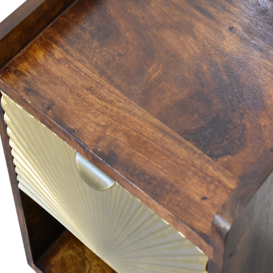 Artisan Furniture Mini Manila Gold Bedside Table with 1 Drawer & Open Shelf – Chestnut Finish, Brown