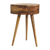 Artisan Furniture Mini Circular Bedside Table with Drawer – Solid Mango Wood, Oak-ish Finish, Brown