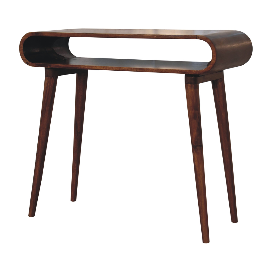 Artisan Furniture Solid Wood Amaya Nordic Open Console Table with 1 Shelf – Round Edges, Dark Brown