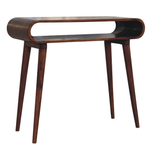 Artisan Furniture Solid Wood Amaya Nordic Open Console Table with 1 Shelf – Round Edges, Dark Brown