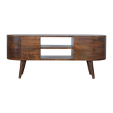 Artisan Furniture Rounded Media Unit in Solid Mango Wood, 4 Drawers & 2 Open Slots – Living Room, Chestnut