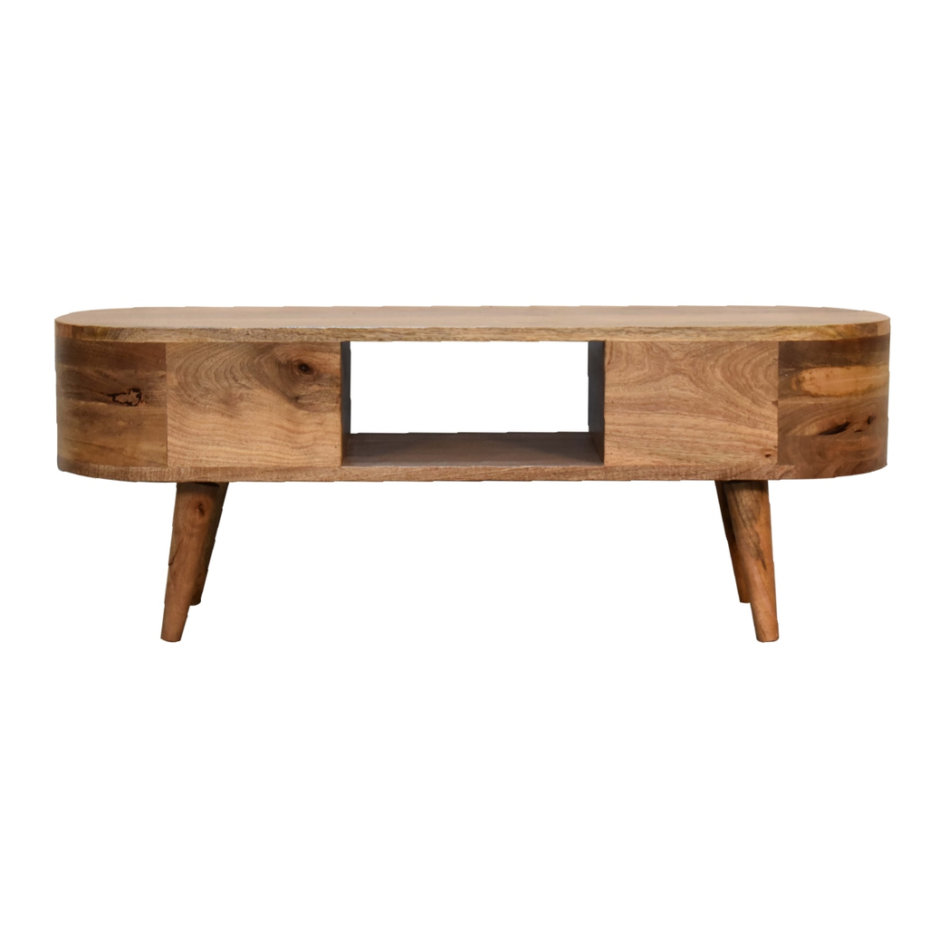 Artisan Furniture Mini Rounded Media Unit in Solid Mango Wood, 2 Drawers & Open Slot – Bedroom, Beige