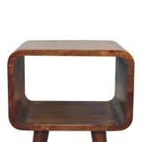 Artisan Furniture Mini Curved Bedside Table with Open Shelf – Solid Mango Wood, Chestnut Brown