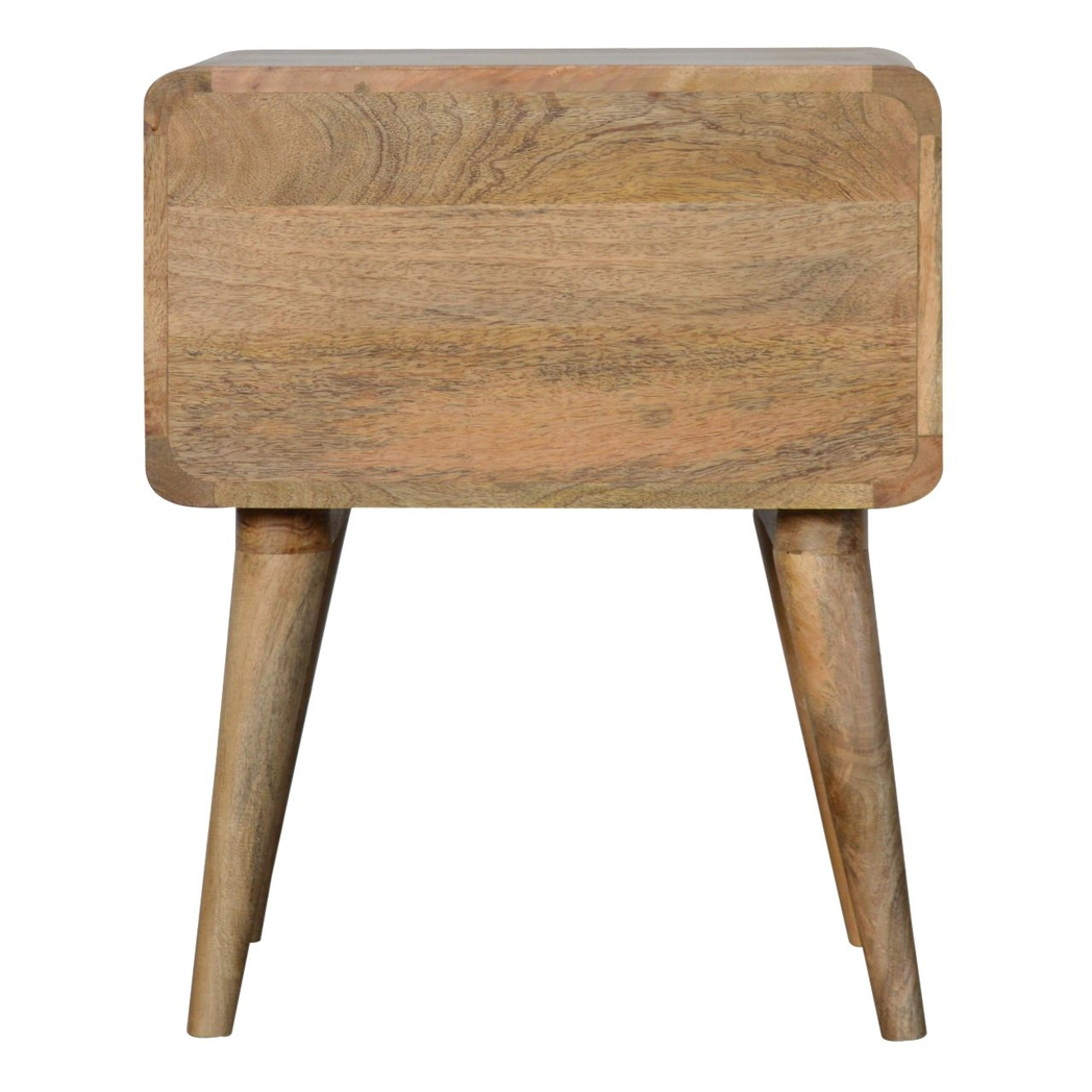 Artisan Furniture Curved Bedside Table with 2 Drawers – Solid Mango Wood, Oak-Effect Finish, Brown