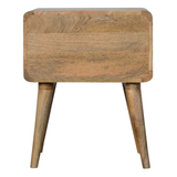 Artisan Furniture Curved Bedside Table with 2 Drawers – Solid Mango Wood, Oak-Effect Finish, Brown