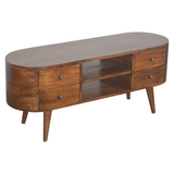 Artisan Furniture Rounded Media Unit in Solid Mango Wood, 4 Drawers & 2 Open Slots – Living Room, Chestnut