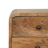 Artisan Furniture Solid Wood Mini Curved Bedside Table with 2 Drawers – Nordic Style, Oak-ish Brown