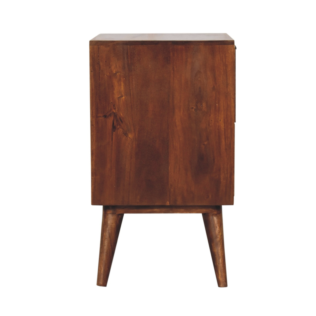 Artisan Furniture Solid Wood Quad Bedside Table with 2 Drawers – Nordic Style Mango Wood, Dark Brown